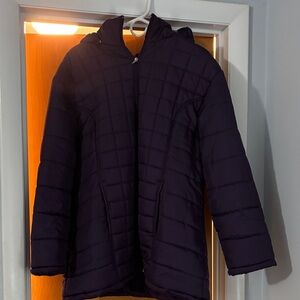 Purple Quilted Hooded Jacket with fleece lining.